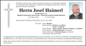 Traueranzeige Josef Haimerl