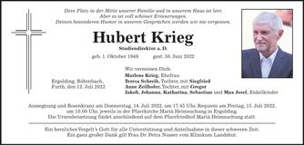 Traueranzeige Hubert Krieg