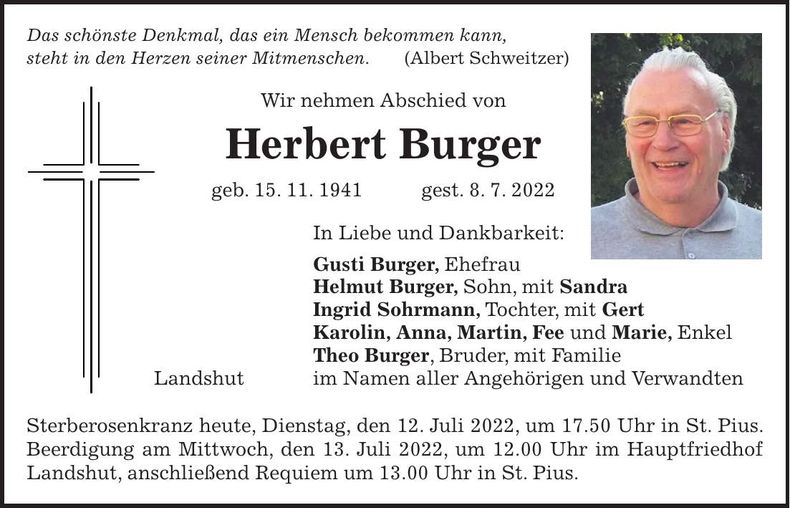 Traueranzeige Herbert Burger