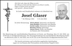 Traueranzeige Josef Glaser