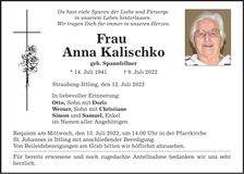 Traueranzeige Anna Kalischko
