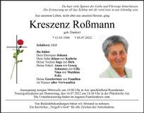 Traueranzeige Kreszenz Roßmann