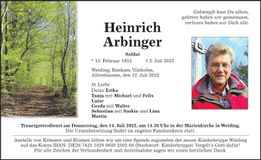 Traueranzeige Heinrich Arbinger