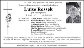 Traueranzeige Luise Rossek