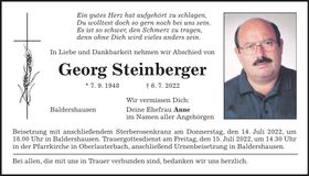 Traueranzeige Georg Steinberger