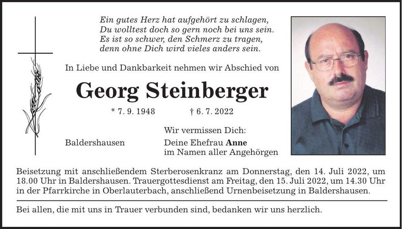 Traueranzeige Georg Steinberger