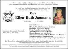 Traueranzeige Ellen-Ruth Jaumann