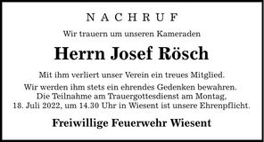 Traueranzeige Josef Rösch