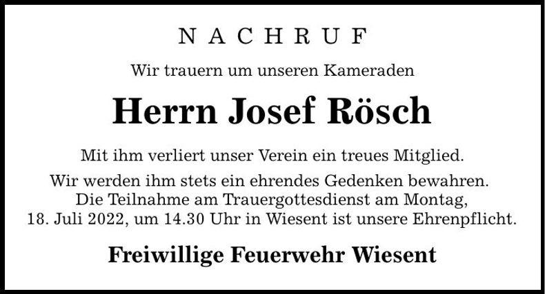 Traueranzeige Josef Rösch