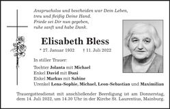 Traueranzeige Elisabeth Bless