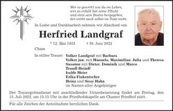 Traueranzeige Herfried Landgraf