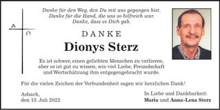 Traueranzeige Dionys Sterz