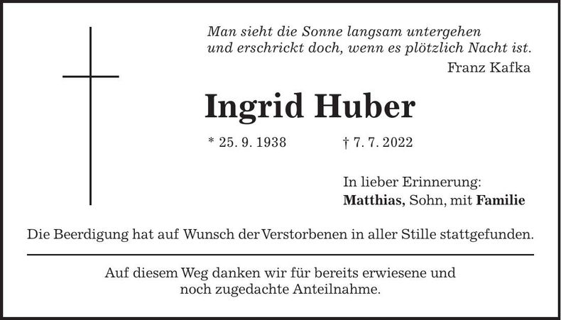 Traueranzeige Ingrid Huber