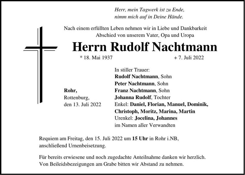 Traueranzeige Rudolf Nachtmann