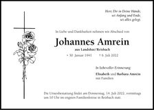 Traueranzeige Johannes Amrein