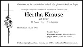Traueranzeige Hertha Krause