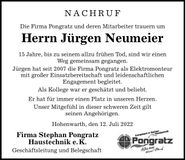 Traueranzeige Jürgen Neumeier