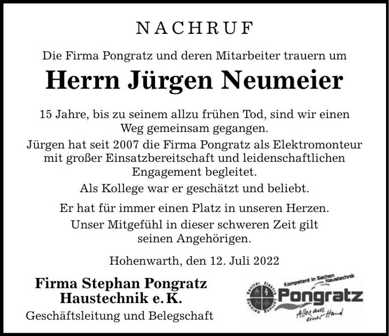 Traueranzeige Jürgen Neumeier