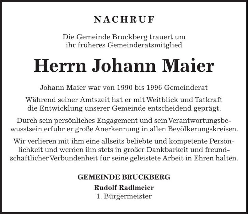 Traueranzeige Fridolin Gehrer
