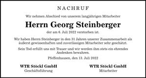 Traueranzeige Georg Steinberger