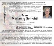 Traueranzeige Marianne Schichtl