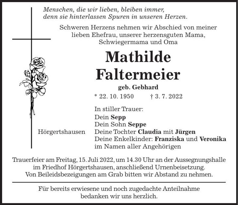 Traueranzeige Mathilde Faltermeier