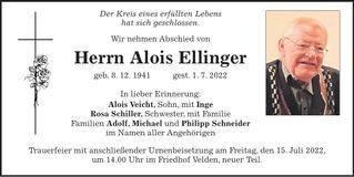 Traueranzeige Alois Ellinger