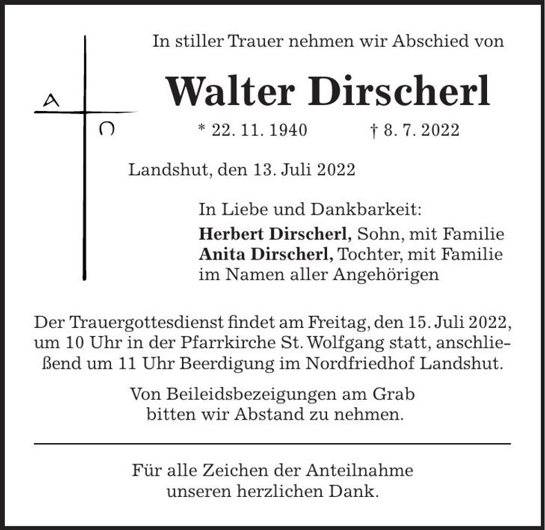 Traueranzeige Walter Dirscherl