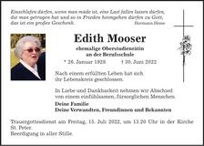 Traueranzeige Edith Mooser