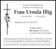 Traueranzeige Ursula Illig