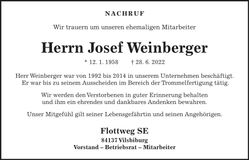 Traueranzeige Josef Weinberger