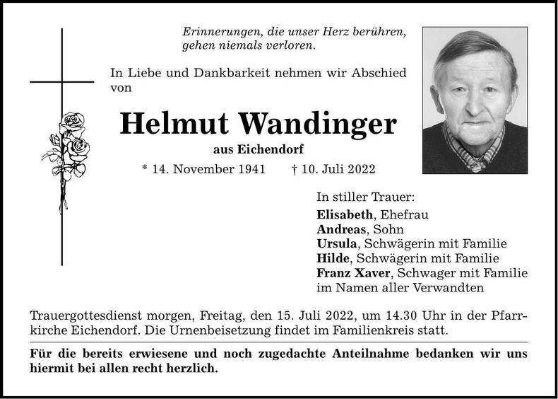 Traueranzeige Helmut Wandinger