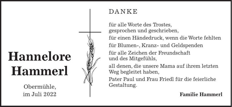 Traueranzeige Hannelore Hammerl