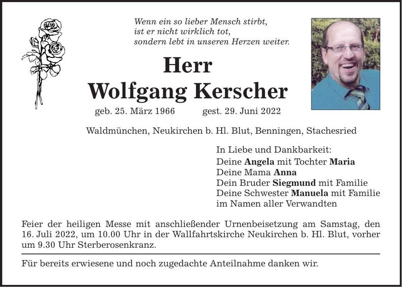 Traueranzeige Wolfgang Kerscher