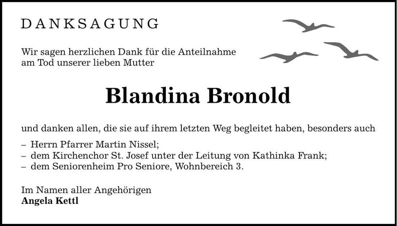 Traueranzeige Blandina Bronold