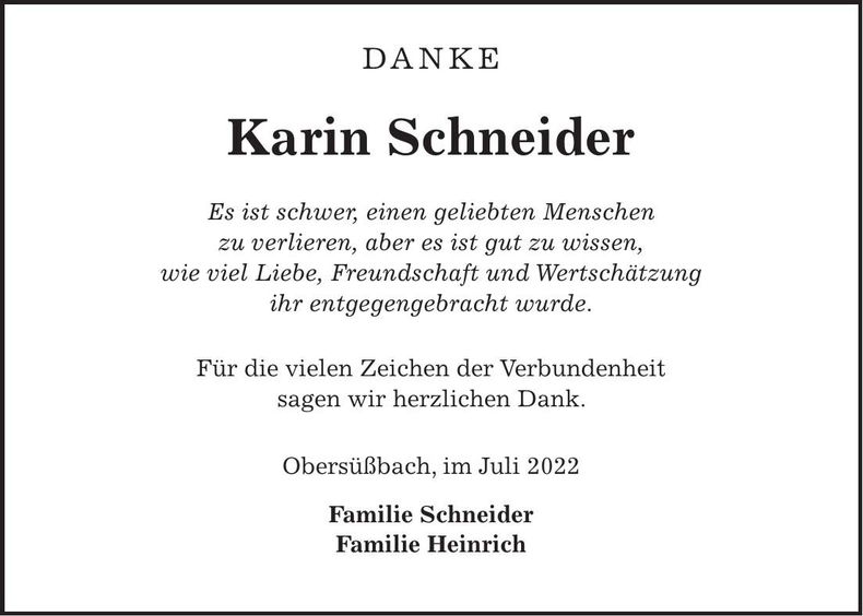 Traueranzeige Karin Schneider