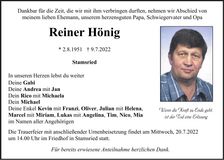 Traueranzeige Reiner Hönig