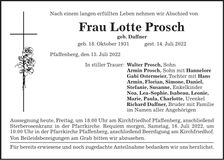 Traueranzeige Lotte Prosch