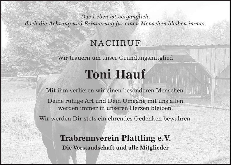 Traueranzeige Toni Hauf