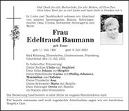 Traueranzeige Edeltraud Baumann