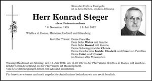 Traueranzeige Konrad Steger