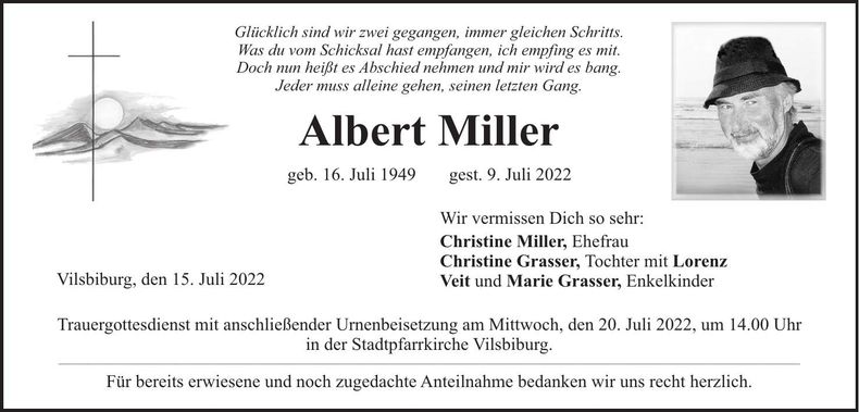 Traueranzeige Albert Miller