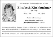 Traueranzeige Elisabeth Kirchbuchner