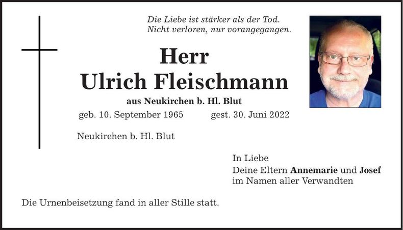 Traueranzeige Ulrich Fleischmann