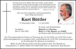 Traueranzeige Kurt Büttler