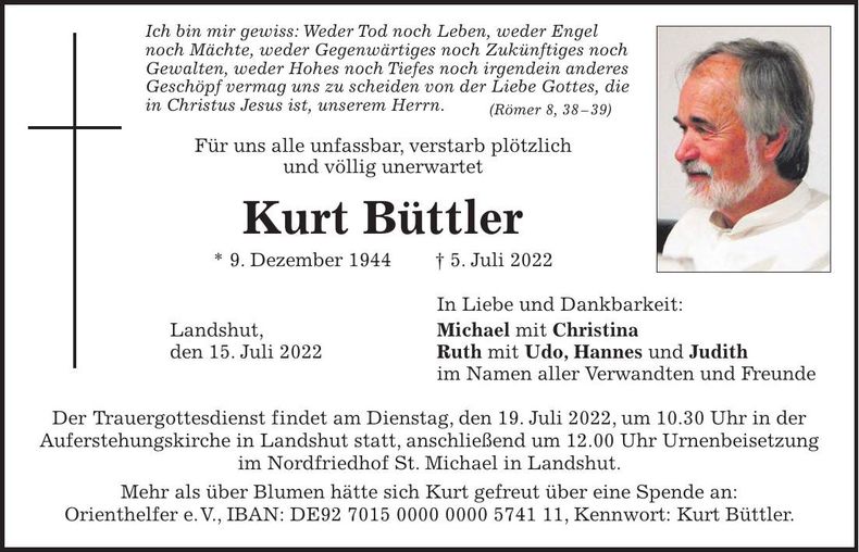 Traueranzeige Kurt Büttler