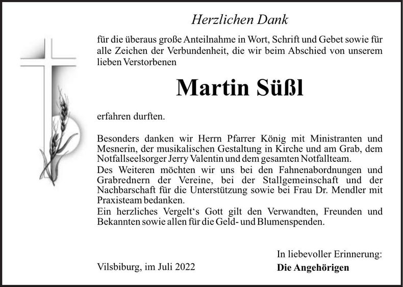 Traueranzeige Martin Süßl
