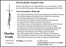 Traueranzeige Martha Frank