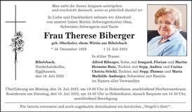 Traueranzeige Therese Biberger