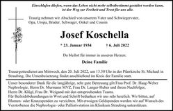 Traueranzeige Josef Koschella